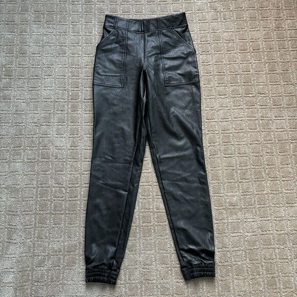 SPANX Faux Leather Joggers Women's Small Black Pull On Fall Winter Moto Sexy - Picture 2 of 7